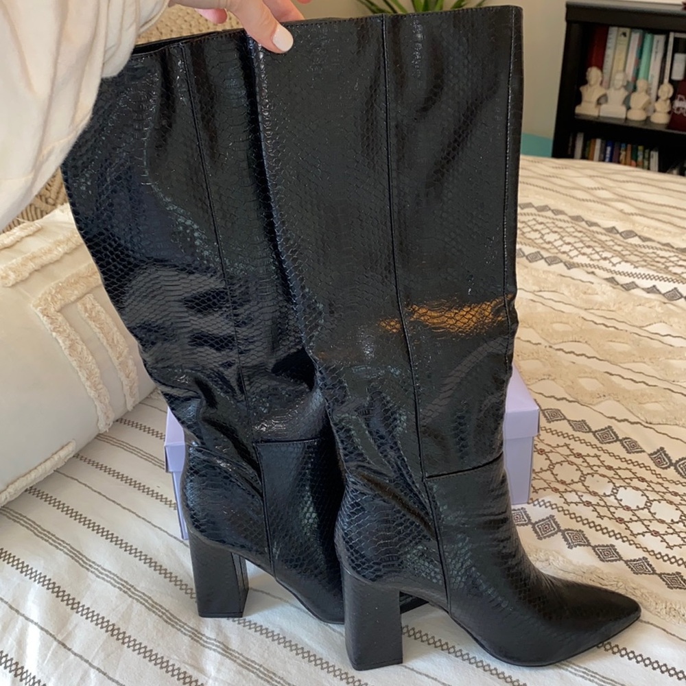 BRAND NEW Madden Girl alligator fabric black boots.